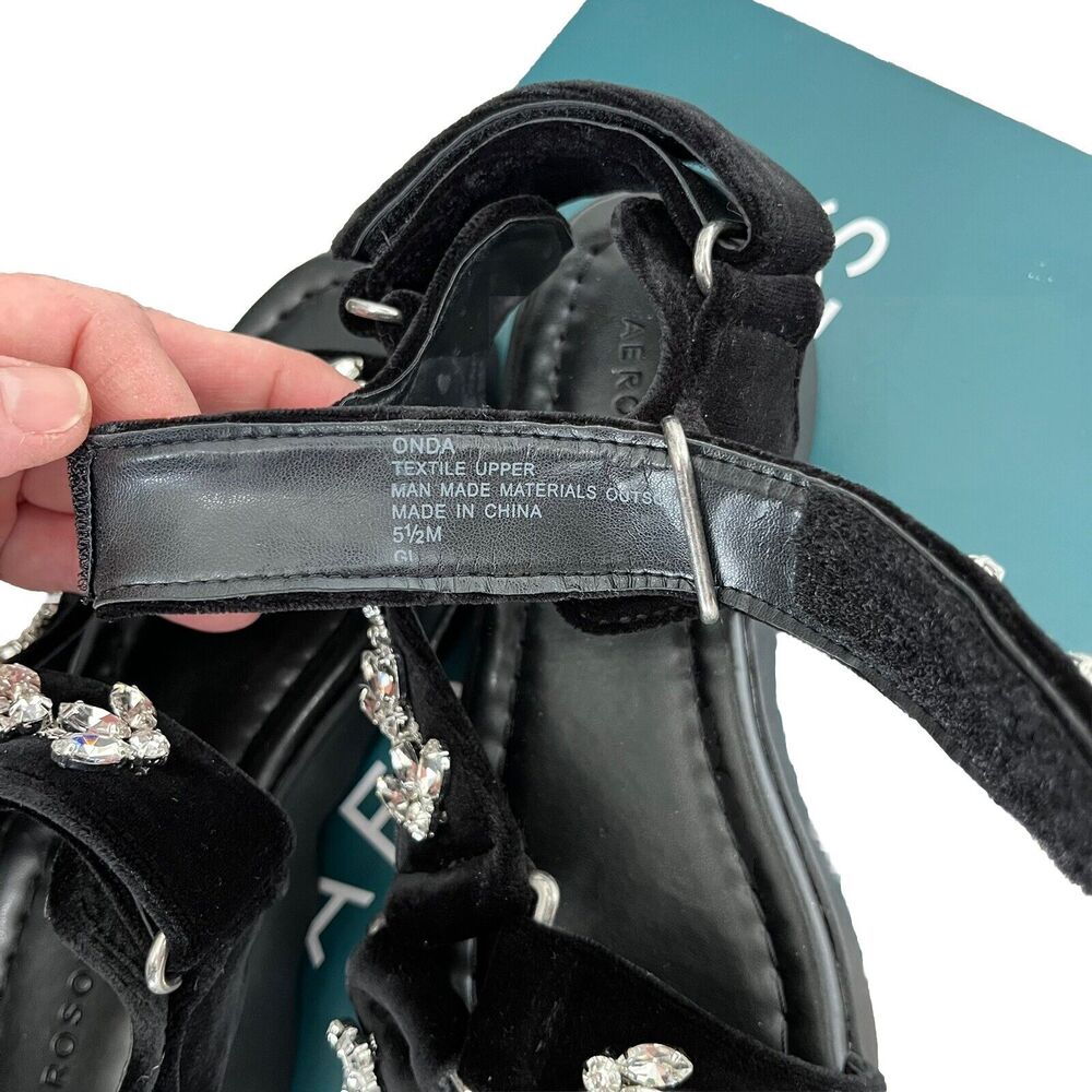 Aerosoles | Onda Black Velvet Crystals Chunky Sandals Size 5.5 NIB - Picture 6 of 7